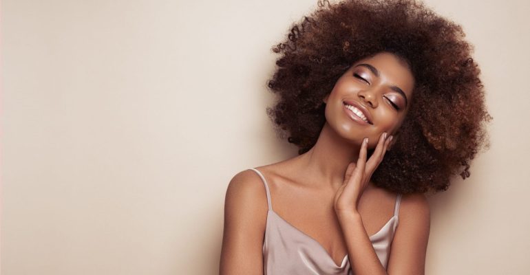 Beauty portrait of African American girl with afro hair
